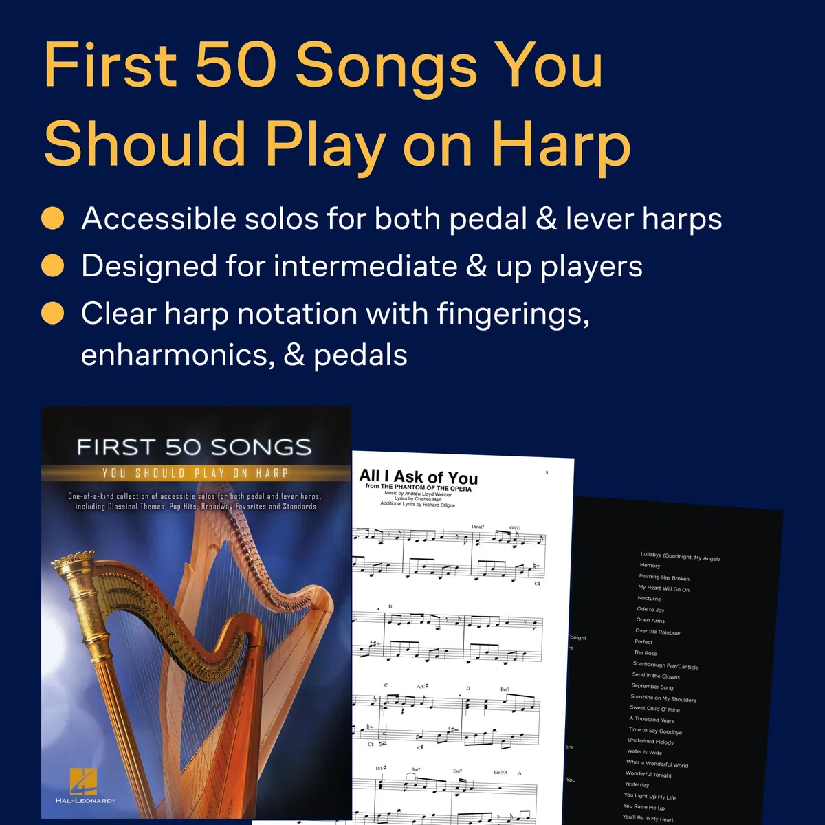 First 50 Songs You Should Play on Harp | Solo pour Harpe Recueil de partitions avec 50 morceaux célèbres pour harpe solo | Songbook pour harpistes débutants | Classique films pop et standards
