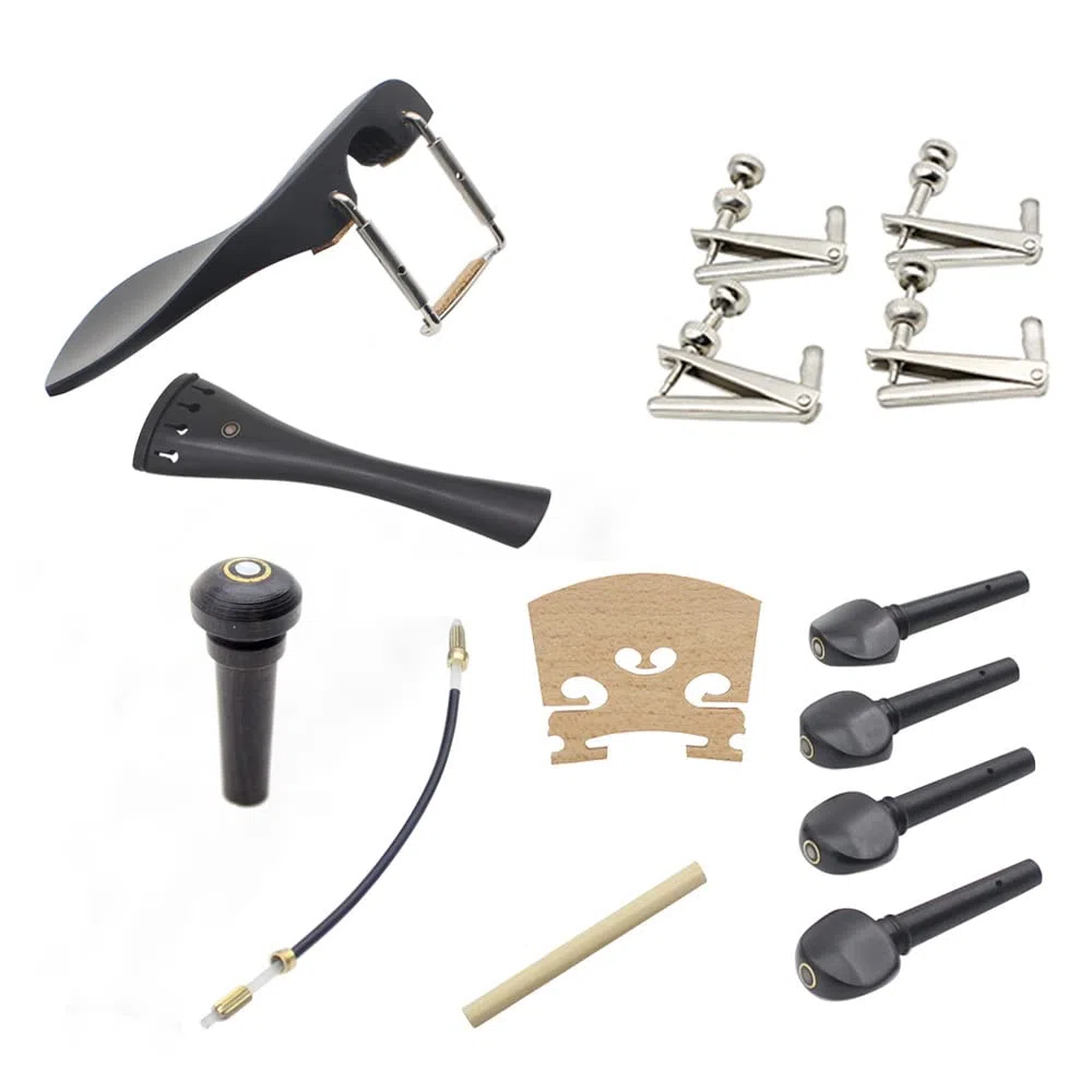 Accessoires pour Violon, 15 Pièces de Pièces pour Violon, Accessoires pour Violon 4/4 avec Cordier, Bouton d'extrémité de L'intestin, Mentonnière, Vis de Mentonnière, Chevilles