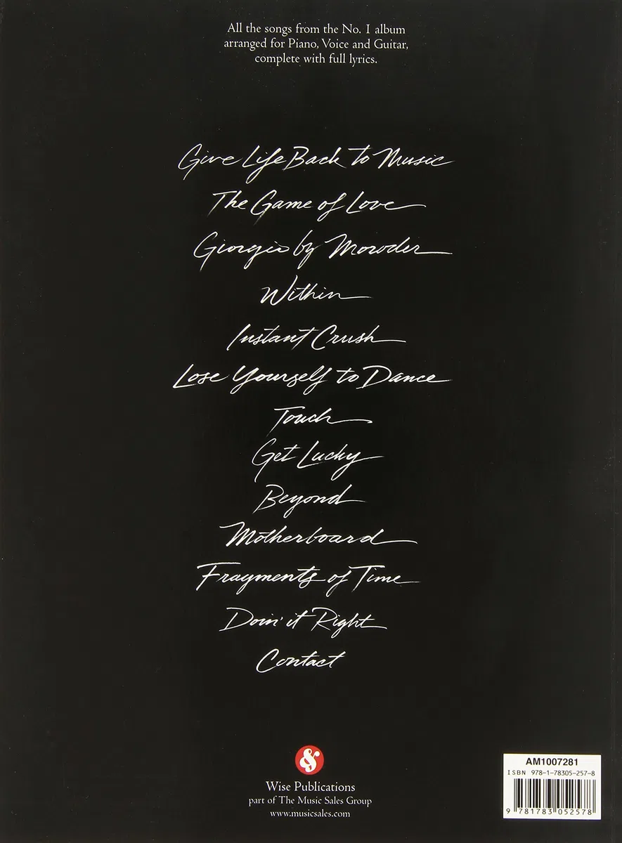 Daft Punk Random Access Memories | Partition Piano Vocal Guitare Daft Punk | Songbook P/V/G Paroles et Accords | Répertoire Pop Électro Pour Pianistes Guitaristes Chanteurs | Élèves et Professeurs