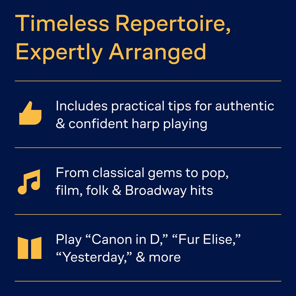 First 50 Songs You Should Play on Harp | Solo pour Harpe Recueil de partitions avec 50 morceaux célèbres pour harpe solo | Songbook pour harpistes débutants | Classique films pop et standards