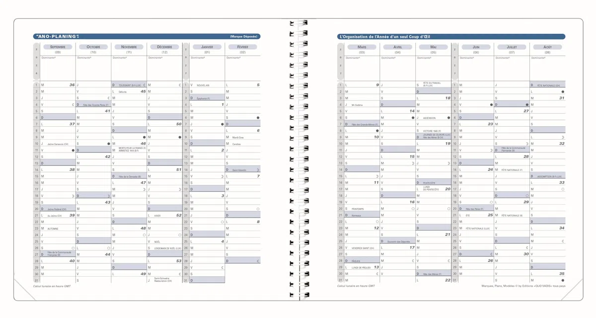 Quo Vadis - Agenda année scolaire - Spiralé - 2026-2027 - Exécutif S Septembre - Semainier Planning - Français - Egeo - liberty - 13 mois de août à août - 16x16 cm
