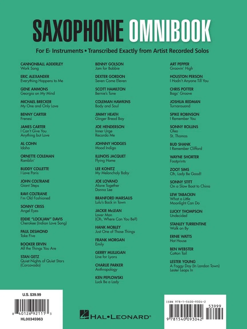 Saxophone Omnibook for E-Flat Instruments: Transcribed Exactly from Artist Recorded Solos