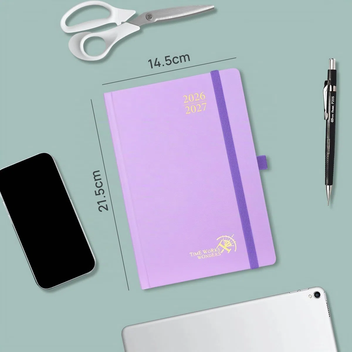 POPRUN Agenda 2026 2027 Journalier A5 21,5 x 14,5cm，1 Page par Jour D'Août 2026 à Juil 2027 12 Mois，Planner Scolaire Couverture Rigide，Poche intérieure，Papier 80g/m²，Vert Pacifique