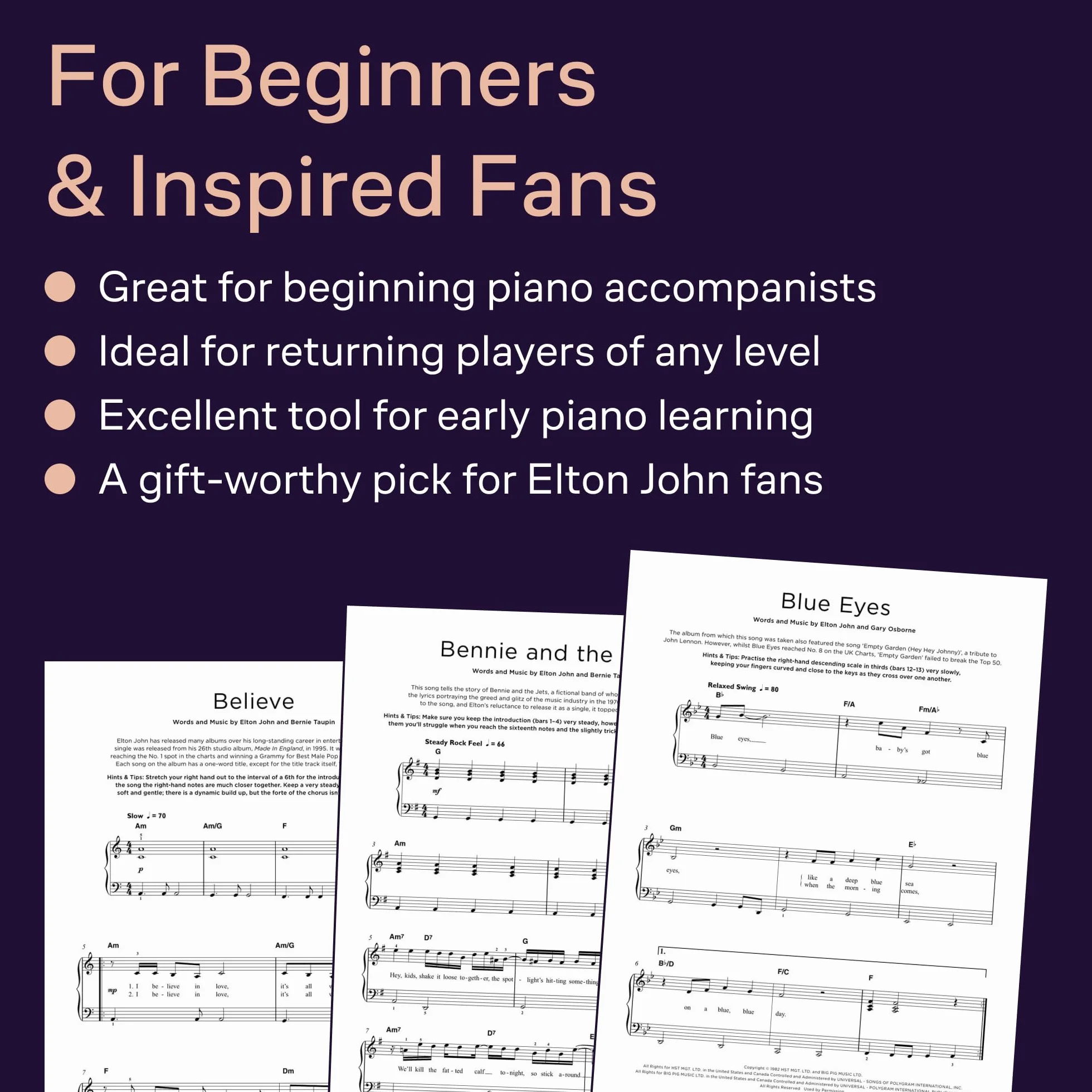 Elton John | Really Easy Piano: 40 Elton John Songs | Recueil de 40 Grands Tubes en Partitions Piano Facile avec Notes & Conseils d’Interprétation | Niveau Débutant à Intermédiaire