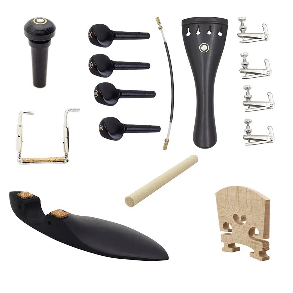 Accessoires pour Violon, 15 Pièces de Pièces pour Violon, Accessoires pour Violon 4/4 avec Cordier, Bouton d'extrémité de L'intestin, Mentonnière, Vis de Mentonnière, Chevilles