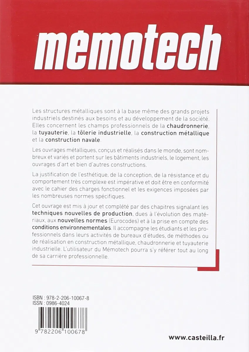 Mémotech Structures métalliques 2015 Bac Pro BTS