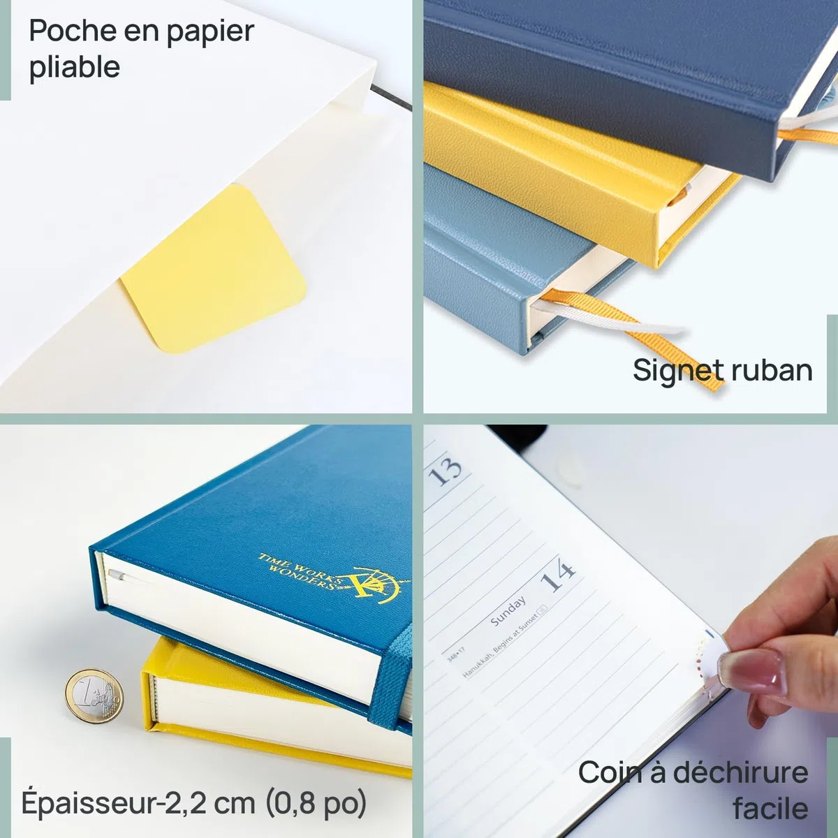 POPRUN Agenda 2026 2027 Journalier A5 21,5 x 14,5cm，1 Page par Jour D'Août 2026 à Juil 2027 12 Mois，Planner Scolaire Couverture Rigide，Poche intérieure，Papier 80g/m²，Vert Pacifique