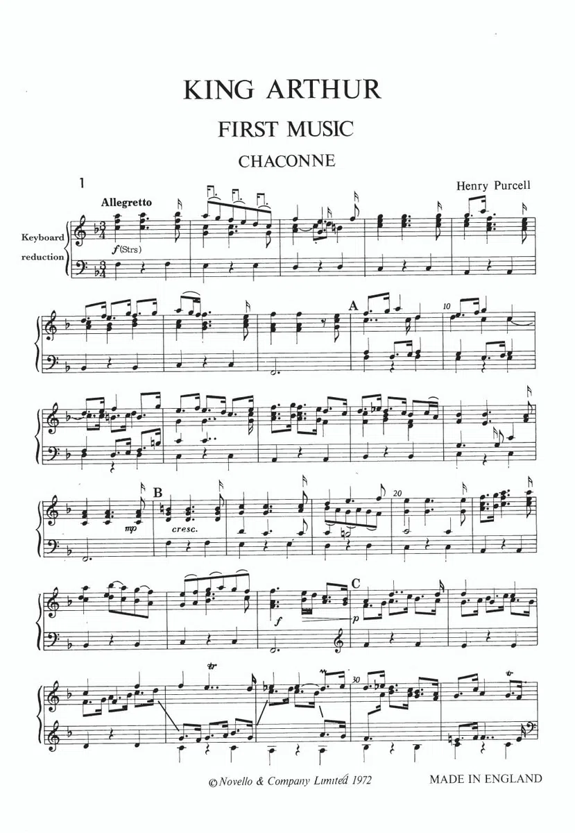 King Arthur. Partitions Vocales d'Opéra. Vocal Score