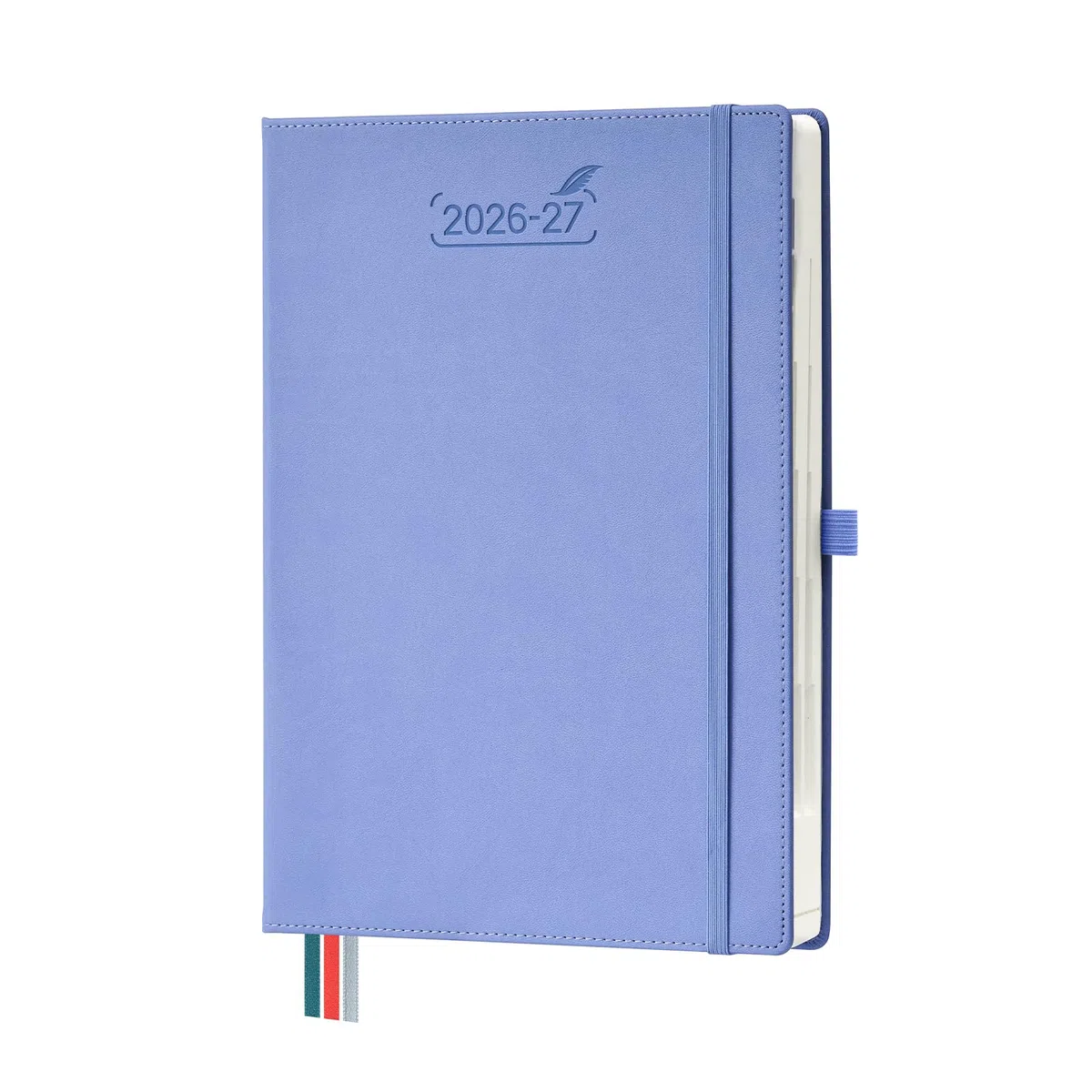 BEZEND Agenda 2026 2027 A4 Journalier 28 x 22 cm 12 Mois De Août. 2026 à Juil. 2027, Agenda Scolaire avec Intervalles de 30 Minutes, Porte-Stylo Fixe, Couverture Rigide en Cuir PU, Bleuet