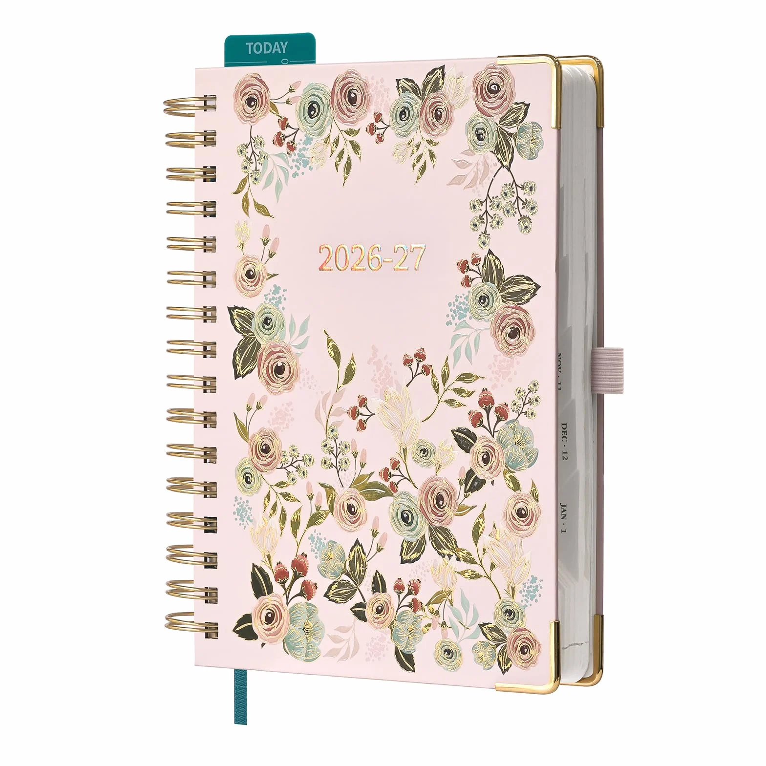 BEZEND Agenda 2026 2027 A5 Journalier Spirale 21 x 15,5 cm 12 Mois De Août. 26 à Juil. 27, Agenda Scolaire avec Intervalles de 30 min, Motif Floral, Règle Marque-Page, Couverture rigide, Rose