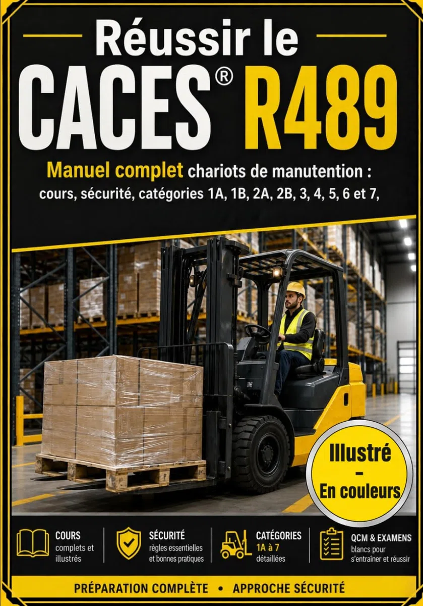 Le CACES R489 expliqué simplement (9 catégories): Manuel illustré couleur complet : 100 QCM corrigés et 3 examens blancs, toute la théorie, conduite en sécurité, plaque de charge.