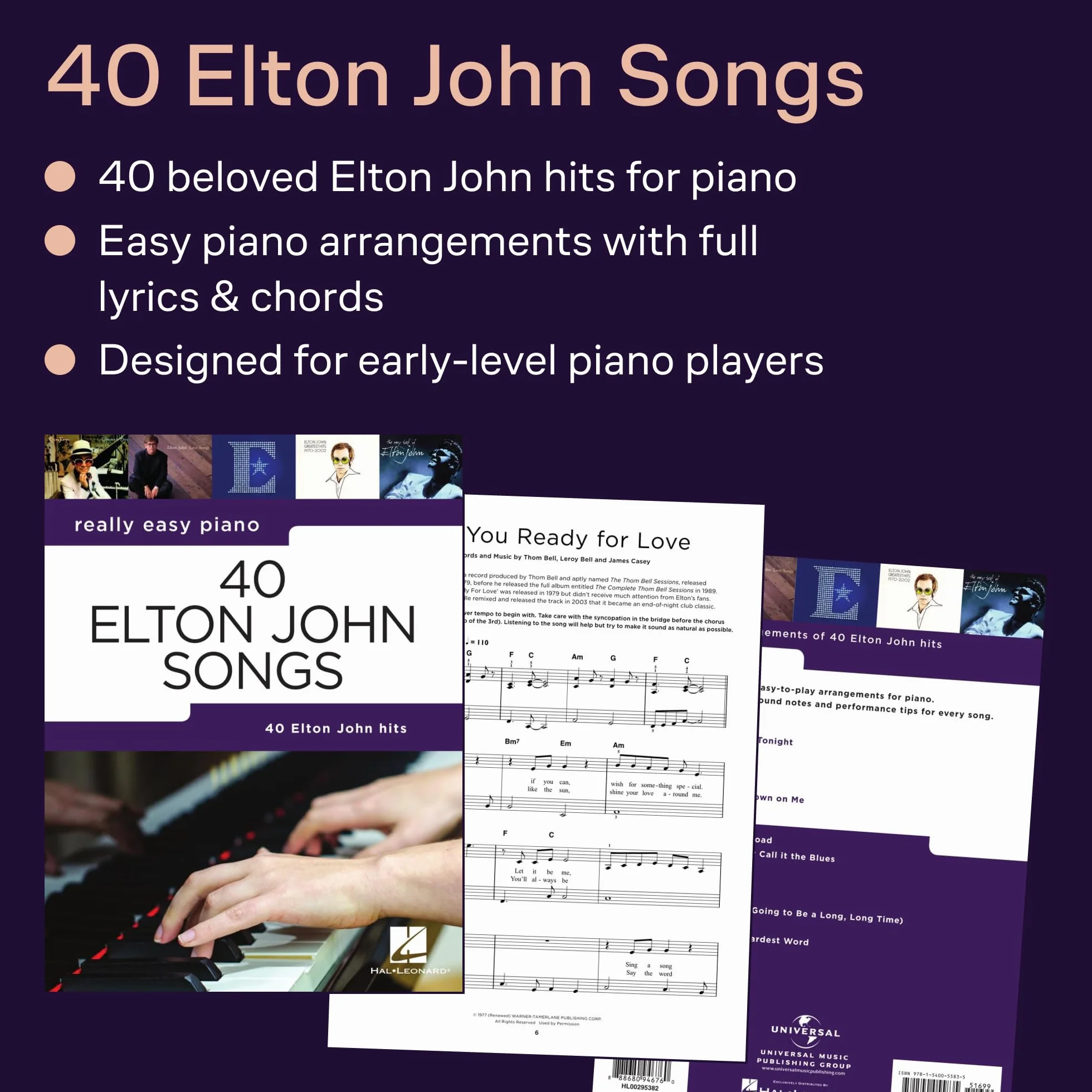 Elton John | Really Easy Piano: 40 Elton John Songs | Recueil de 40 Grands Tubes en Partitions Piano Facile avec Notes & Conseils d’Interprétation | Niveau Débutant à Intermédiaire