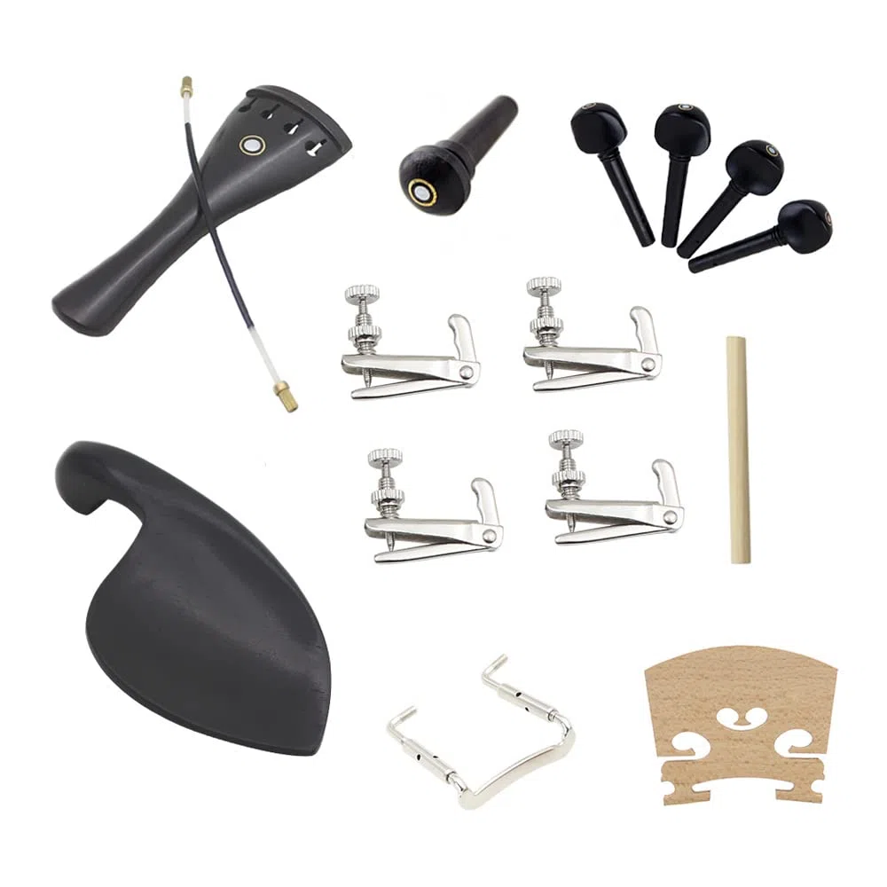 Accessoires pour Violon, 15 Pièces de Pièces pour Violon, Accessoires pour Violon 4/4 avec Cordier, Bouton d'extrémité de L'intestin, Mentonnière, Vis de Mentonnière, Chevilles