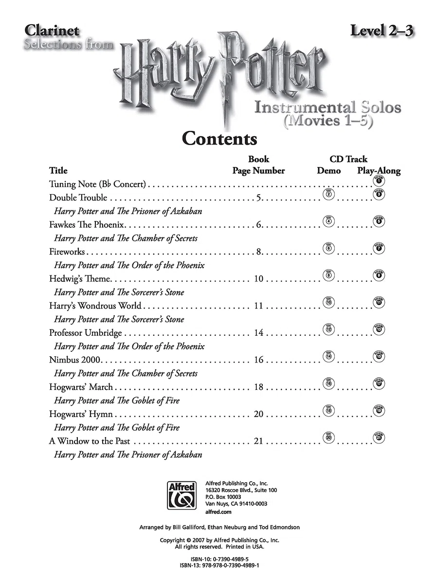 Harry Potter Solos (clarinet/CD) --- Clarinette solo - Various --- Alfred Publishing