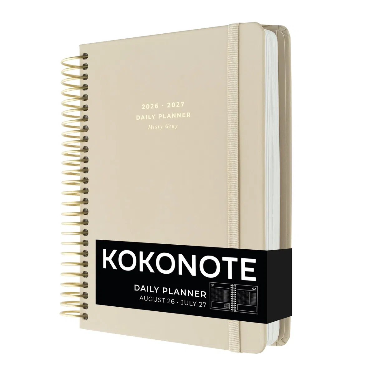 Kokonote - Agenda Scolaire 2026 2027 Journalier Gris | Planner avec Spirale, Agenda 2026 2027 Étudiant ou Professionnel, Fourniture Scolaire Université