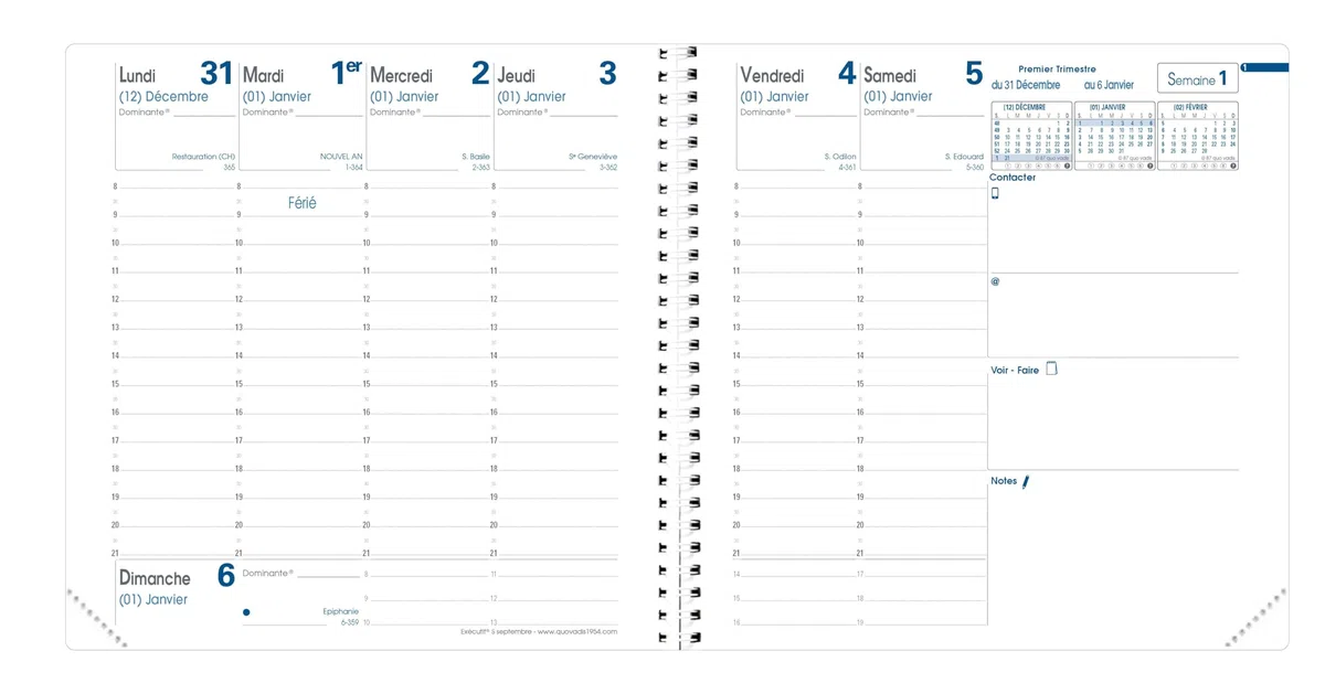Quo Vadis - Agenda année scolaire - Spiralé - 2026-2027 - Exécutif S Septembre - Semainier Planning - Français - Egeo - liberty - 13 mois de août à août - 16x16 cm