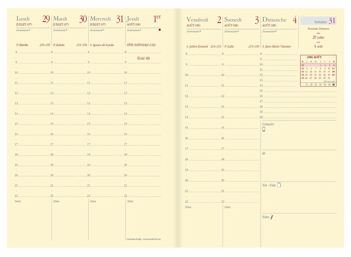 Quo Vadis - Agenda année scolaire avec répertoire - 2026-2027 - Universitaire Prestige - Semainier Planning - Français - Soho - Bleu - 13 mois de août à août - 10x15 cm