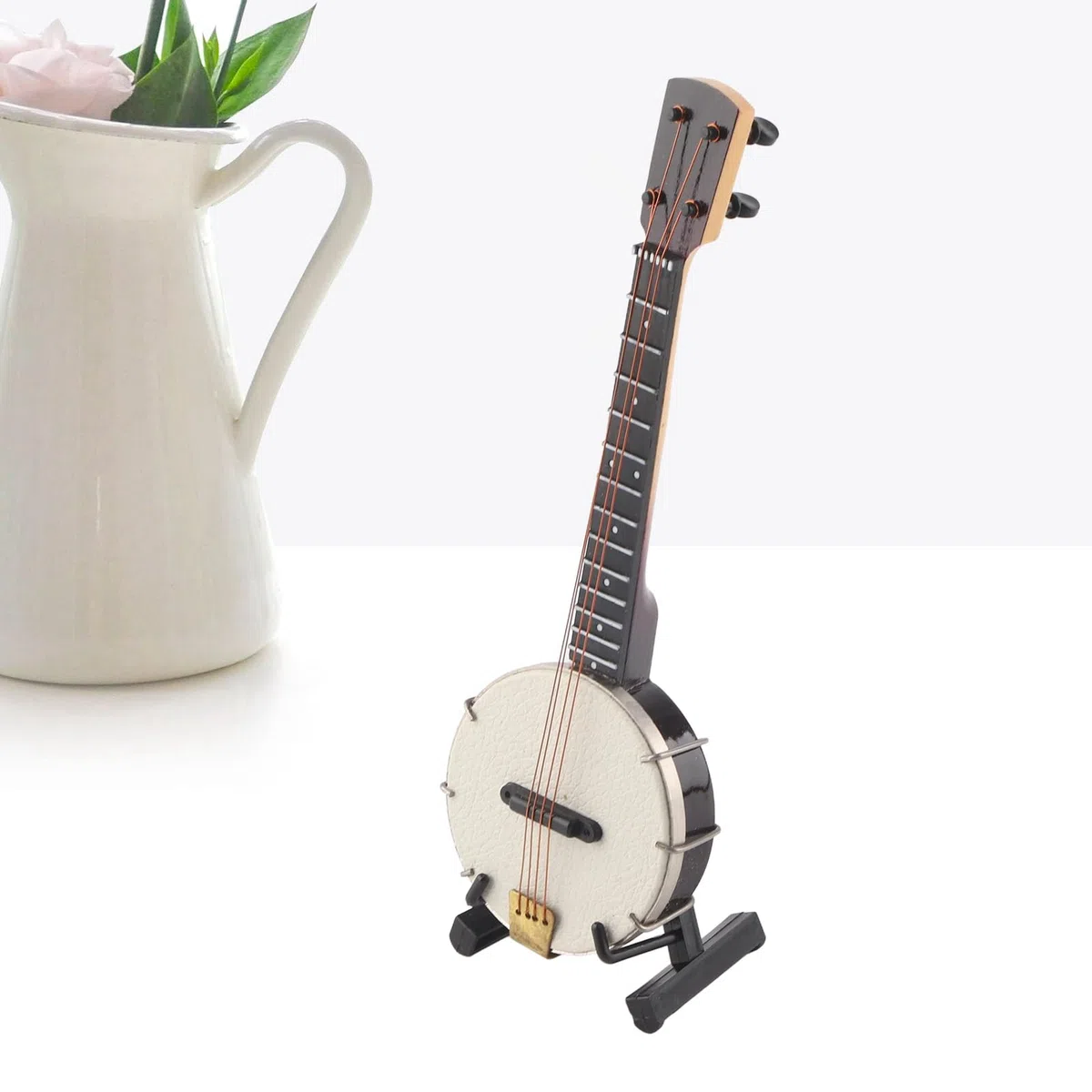 Pssopp Modèle de Banjo Miniature, Basswood Construction Mini MuI Musical Instrument Collection Dollhouse Accessoires pour Cadeaux Décoration des Jouets